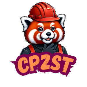 Panda roux avec équipement de chantier représentant la société CP2ST