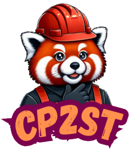 Panda roux avec équipement de chantier représentant la société CP2ST